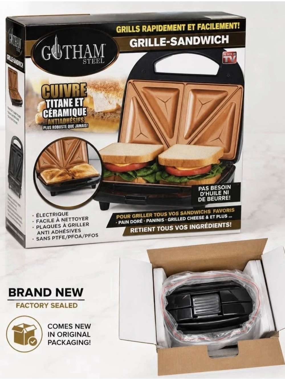 Gotham Steel Nonstick Sandwich Maker - 2-in-1 Panini Press Grilled Cheese Grill